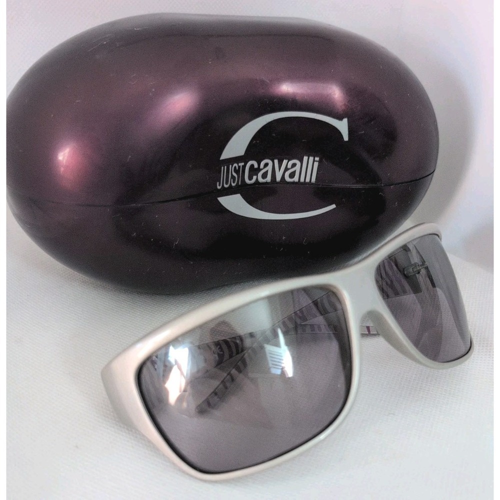 Just Cavalli JC16S Silver Purple Zebra Y2K Shield Wrap Sunglasses Italy 65mm